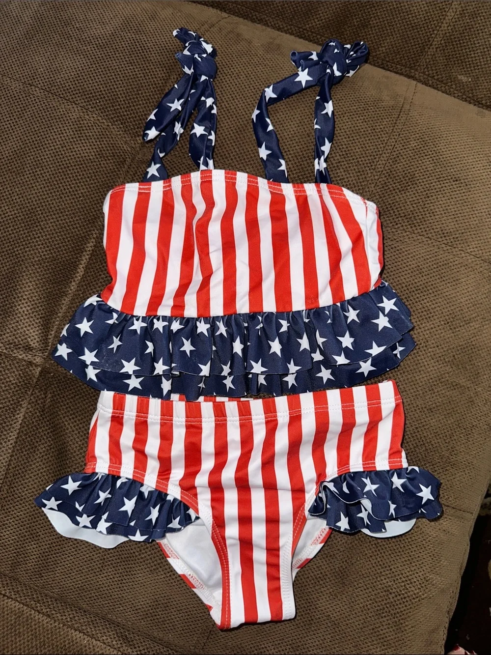 Girls' Stars & Stripes Ruffle Two Piece Swimsuit - Red, White & Blue